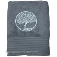 Drap de bain quartz brodé ARBRE DE VIE