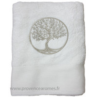 Drap de bain écru brodé ARBRE DE VIE