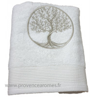 Serviette de toilette écru brodée ARBRE DE VIE