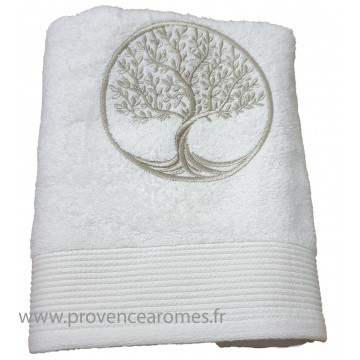 Serviette de toilette écru brodée ARBRE DE VIE