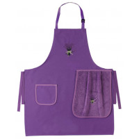 Tablier de cuisine violet Brodé Lavande avec torchon éponge