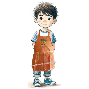 Tablier de cuisine enfant orange Brodé avec torchon éponge