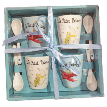 Coffret 4 Tasses à café et cuillères LE PETIT PRINCE Avion et Lune