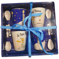 Coffret 4 Tasses à café et cuillères LE PETIT PRINCE nuit étoilée et planète