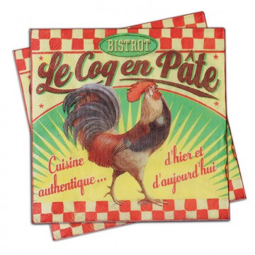 Serviettes en papier déco " Le Coq en Pâte" Natives déco rétro vintage