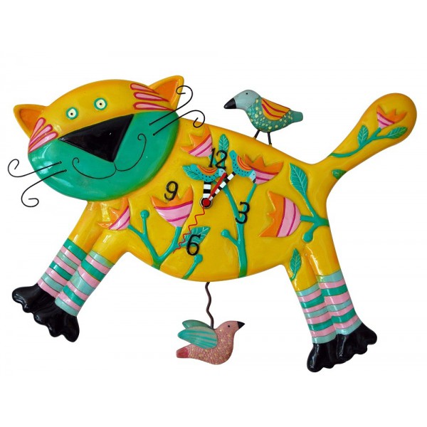 Horloge Chat Et Oiseaux A Balancier Deco Vintage Designs Provence Aromes Tendance Sud