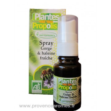 Spray BIO pour gorge saine et Haleine Fraîche Plantes huiles essentielles et propolis Phytofrance