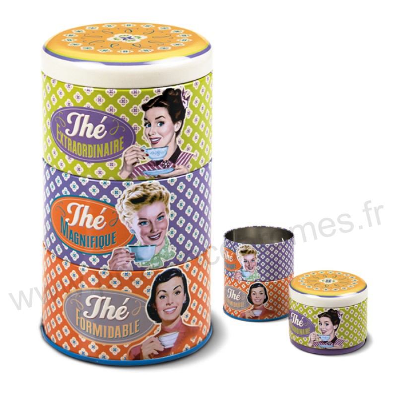 Lot De 6 Mini Boîtes à Thé En Métal Vintage - 6.8x4.8cm - Pour Thé, Café, épices, Petits Objets