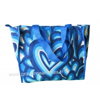 Sac Cabas motif Coeurs psychédéliques seventies Bleu vintage Lara Ethnics