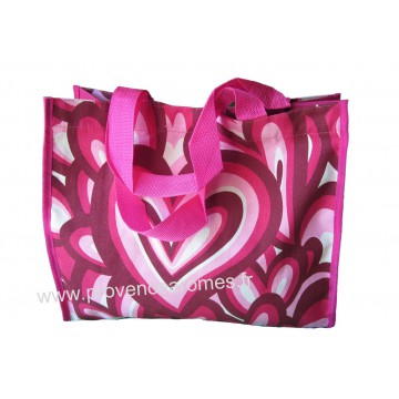 Sac Cabas motif Coeurs psychédéliques seventies Fushia vintage Lara Ethnics