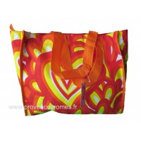 Sac Cabas motif Coeurs psychédéliques seventies Orange Jaune vintage Lara Ethnics