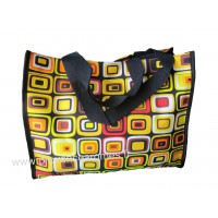 Sac Cabas motif Petits carrés psychédéliques seventies orangé Jaune Noir vintage Lara Ethnics