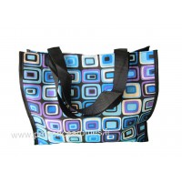 Sac Cabas motif Petits carrés psychédéliques seventies bleu et Noir vintage Lara Ethnics