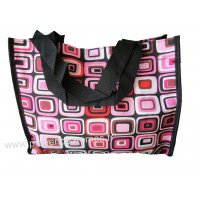 Sac Cabas motif Petits carrés psychédéliques seventies Fuschia et Noir vintage Lara Ethnics