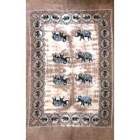Tenture motif 8 Elephants Tenture brun beige à franges 100 x 160 cm
