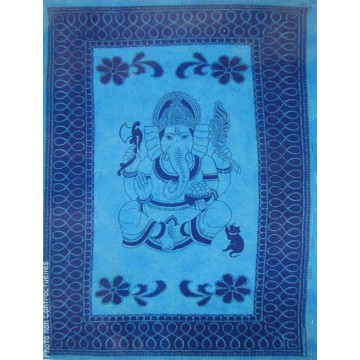 Tenture Ganesh Tenture Bleu à franges 100 x 160 cm