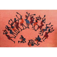 Tenture motif Danse Africaine Tenture rouille à franges 100 x 160 cm