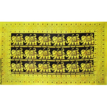 Tenture 18 éléphants Tenture noire jaune à franges 100 x 160 cm