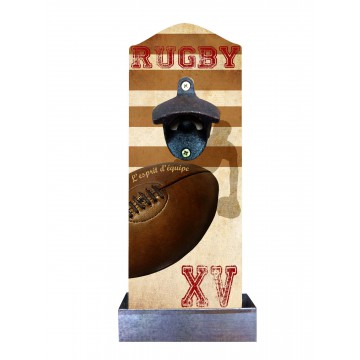 Décapsuleur mural déco Rugby XV avec récupérateur de capsules