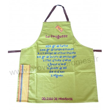 Tablier de cuisine La Fougasse Tablier vert en coton recettes du Sud