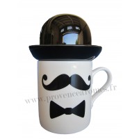 Mug Moustache, noeud papillon et chapeau Melon