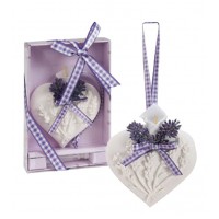 Coffret plâtre parfumé Coeur lavande à suspendre avec flacon recharge parfum lavande