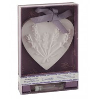 Coffret plâtre parfumé lavande médaillon coeur à suspendre avec flacon recharge parfum lavande