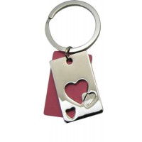 Porte-clés Coeur plaque découpée rouge porte clés métal et strass