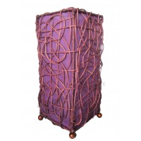Lampe violette carrée ethnique tressée rotin et tissus collection Ethnics
