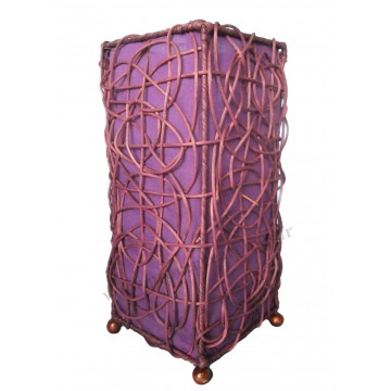 Lampe violette carrée ethnique tressée rotin et tissus collection Ethnics