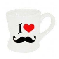 Mug I Love Moustache Mug blanc original en céramique déformé