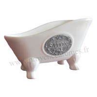 Porte savon céramique baignoire ancienne étiquette métal SAVON déco rétro de Charme