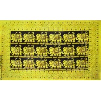 Grande Tenture 18 éléphants Tenture noire jaune à franges 135 x 215 cm