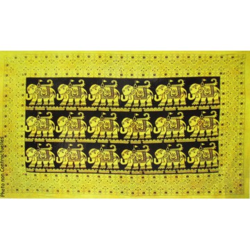 Grande Tenture 18 éléphants Tenture noire jaune à franges 135 x 215 cm
