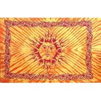 Grande Tenture motif Soleil Celtes Tenture orange jaune à franges 135 x 215 cm