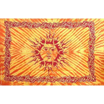 Grande Tenture motif Soleil Celtes Tenture orange jaune à franges 135 x 215 cm