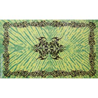 Grande Tenture motif Tribal Tenture verte à franges 135 x 215 cm