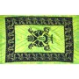 Grande Tenture Tortue Tribal à franges tenture verte Tie Dye 135 x 215 cm