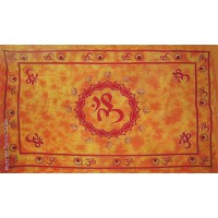 Grande Tenture motif Ohm Tenture à franges orange 135 x 215cm