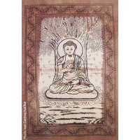 Grande Tenture Bouddha Arbre de vie Marron beige à franges 135 x 215 cm