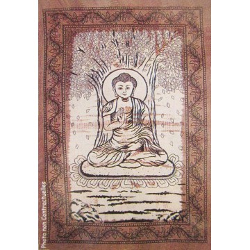 Grande Tenture Bouddha Arbre de vie Marron beige à franges 135 x 215 cm