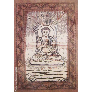 Grande Tenture Bouddha Arbre de vie Marron beige à franges 135 x 215 cm