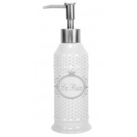 Distributeur céramique de savon liquide déco Rétro de charme blanc à pois gris LE BAIN