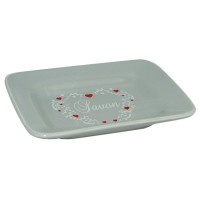 Porte savon céramique rectangle LE BAIN Gris Cœur Rouge et blanc 