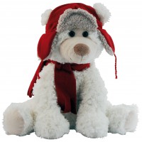 Peluche ours blanc avec bonnet et écharpe rouge