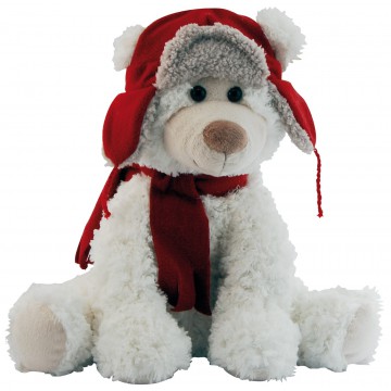 Peluche ours blanc avec bonnet et écharpe rouge