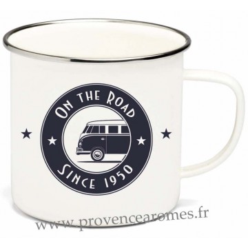 Mug métal émaillé combi Volkswagen bleu on the road Brisa rétro vintage collection