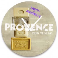 Horloge en verre déco SAVON DE MARSEILLE PROVENCE 100% Végétale rétro vintage