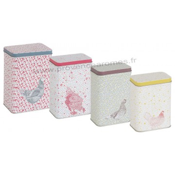 Set de 4 Boîtes métal déco POULE