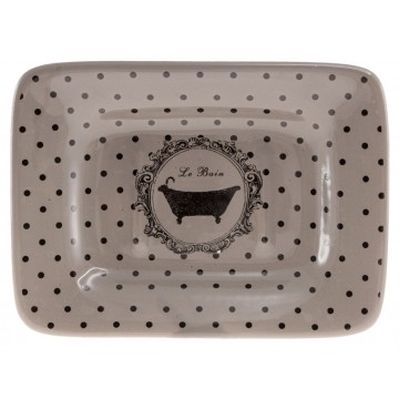 Porte savon céramique rectangle LE BAIN gris pois noirs